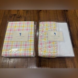 Pottery Barn Kids Spring Plaid Percale Pink Twin Sheet Set and Twin Bedskirt